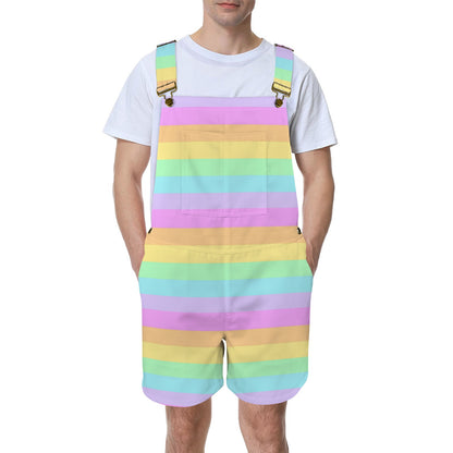 Fruity Rainbow Unisex Shorts Overalls With Adjustable Straps And Pockets (Color Block)