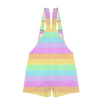 Fruity Rainbow Unisex Shorts Overalls With Adjustable Straps And Pockets (Color Block)