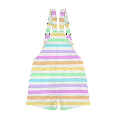 Fruity Rainbow Unisex Shorts Overalls With Adjustable Straps And Pockets (Stripes)