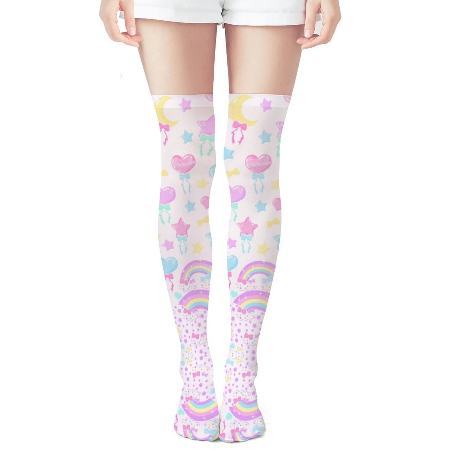 Pastel Party Over Knee Stocking Socks (White)