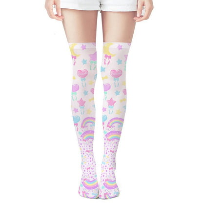 Pastel Party Over Knee Stocking Socks (White)