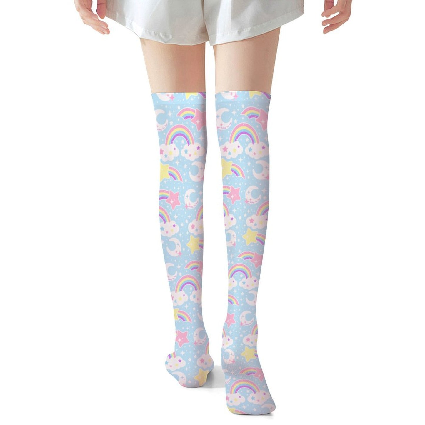 Dreamy Rainbow Over Knee Stocking Socks (Blue)