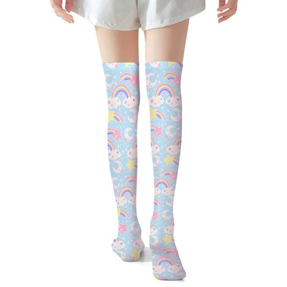 Dreamy Rainbow Over Knee Stocking Socks (Blue)