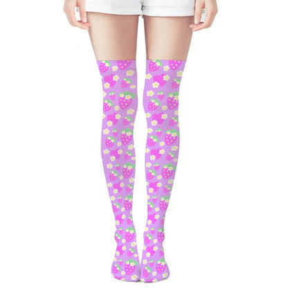 Strawberry Cutie Over Knee Stocking Socks (Fruity Berry Purple)