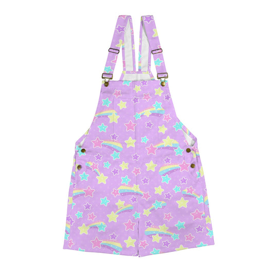 Starry Party Purple Unisex Shorts Overalls With Adjustable Straps And Pockets