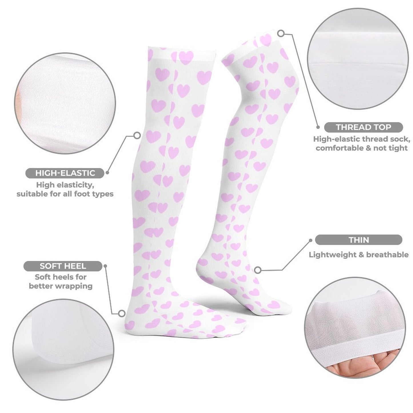 Lovely Hearts Over Knee Stocking Socks (Pink)