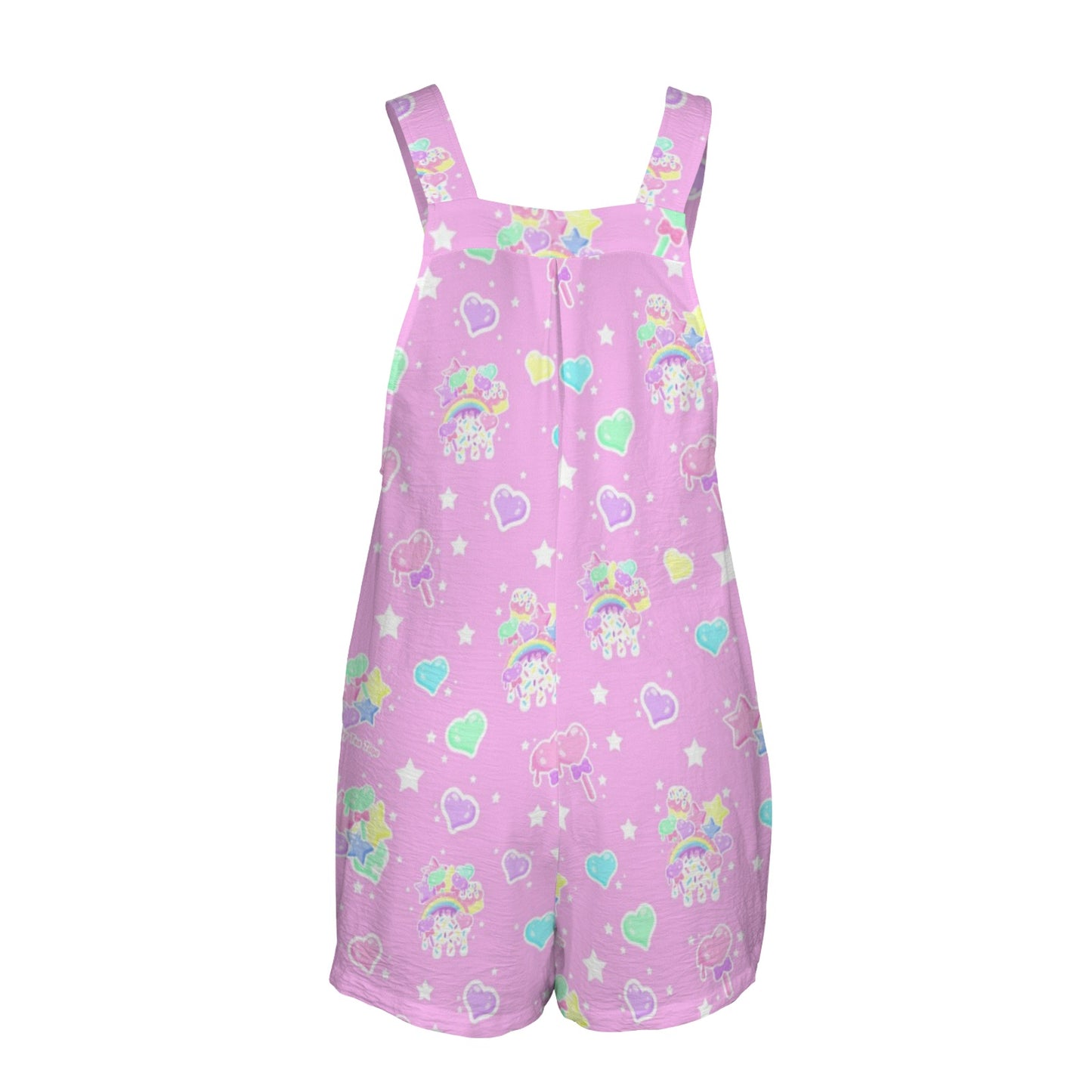 Rainbow Sweets Adjustable Strap Romper Overall Shorts With Pockets (Pink)