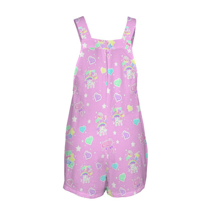 Rainbow Sweets Adjustable Strap Romper Overall Shorts With Pockets (Pink)