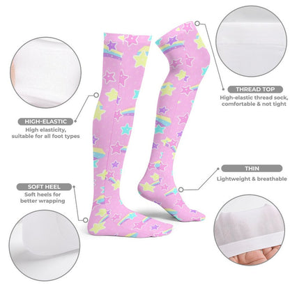 Starry Party Over Knee Stocking Socks (Pink)