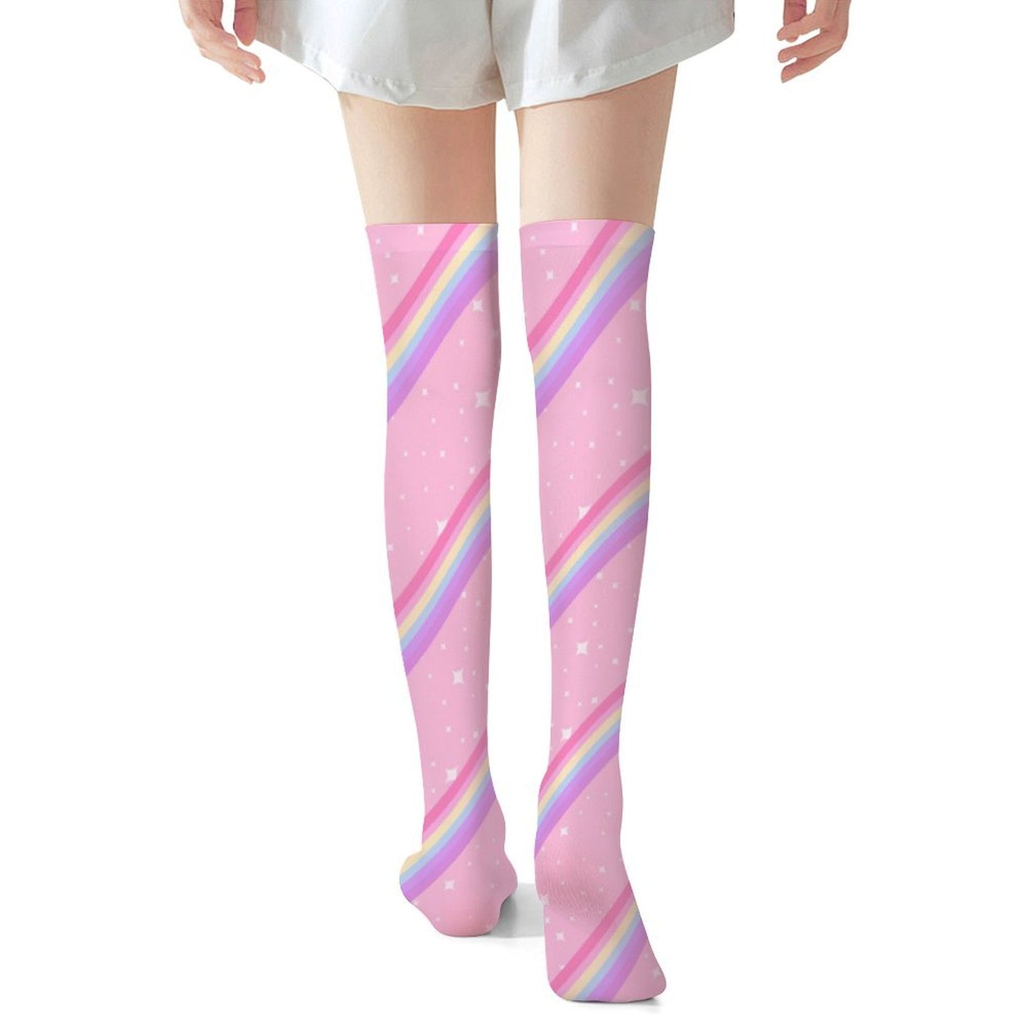 Kawaii Sparkle Cake Rainbow Beam Over Knee Stocking Socks