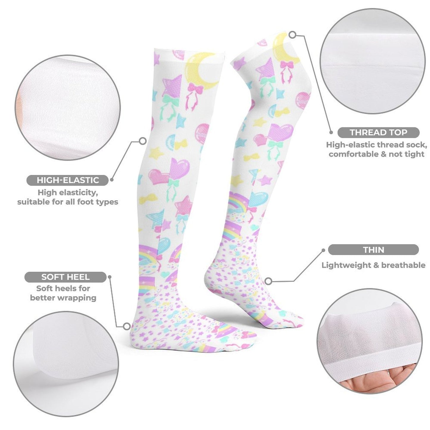 Pastel Party Over Knee Stocking Socks (White)