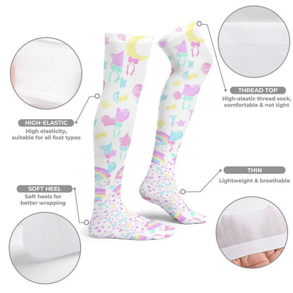 Pastel Party Over Knee Stocking Socks (White)