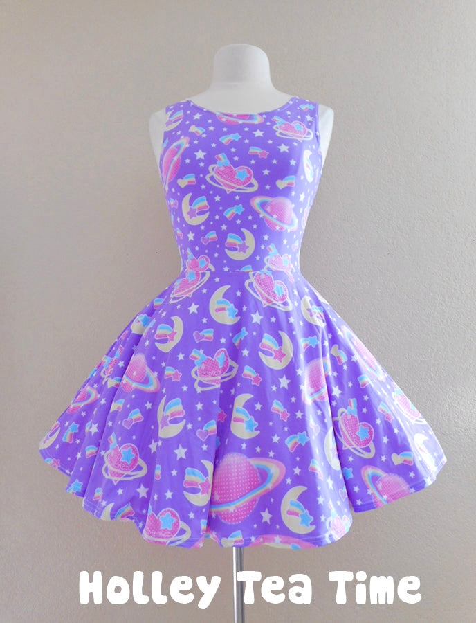 Saturn's Wish Purple Skater Dress [Made To Order]