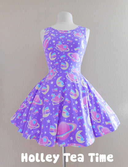 Saturn's Wish Purple Skater Dress [Made To Order]