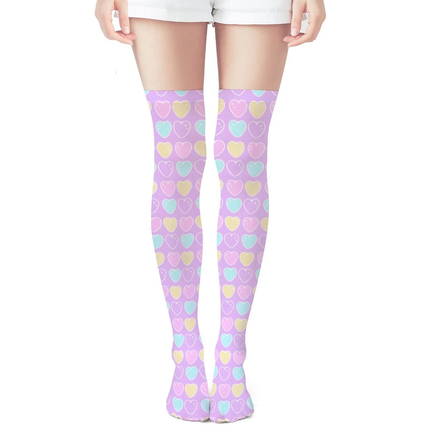 Sweet Love Hearts Over Knee Stocking Socks (Purple)