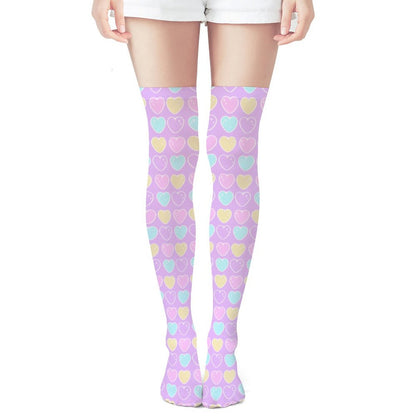 Sweet Love Hearts Over Knee Stocking Socks (Purple)
