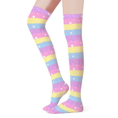 Rainbow Ribbon Over Knee Stocking Socks