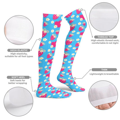 Strawberry Cutie Over Knee Stocking Socks (Soda Pop Fruity Berry Blue)