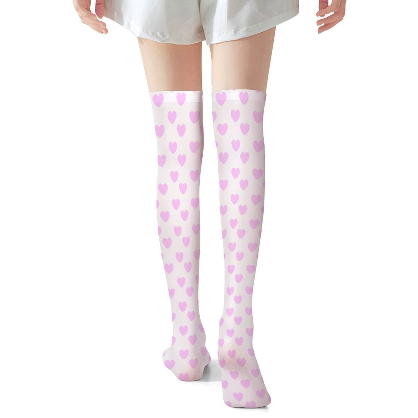 Lovely Hearts Over Knee Stocking Socks (Pink)