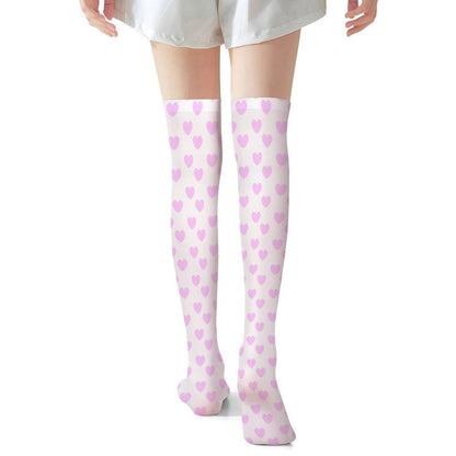 Lovely Hearts Over Knee Stocking Socks (Pink)