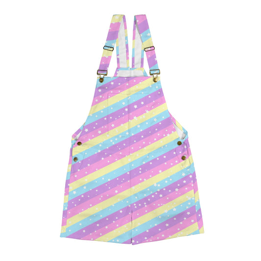 Starry Party Rainbow Unisex Shorts Overalls With Adjustable Straps And Pockets