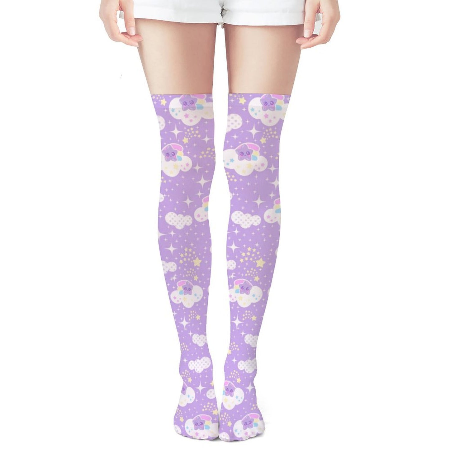 Shooting Star Clouds Over Knee Stocking Socks (Purple)