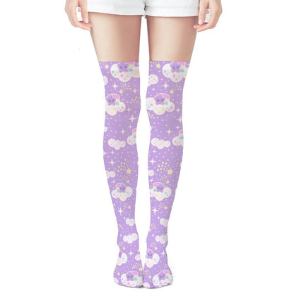 Shooting Star Clouds Over Knee Stocking Socks (Purple)