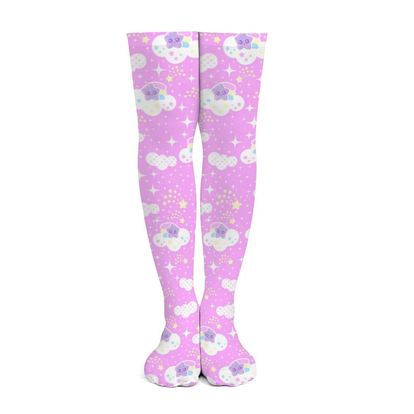 Shooting Star Clouds Over Knee Stocking Socks (Pink)