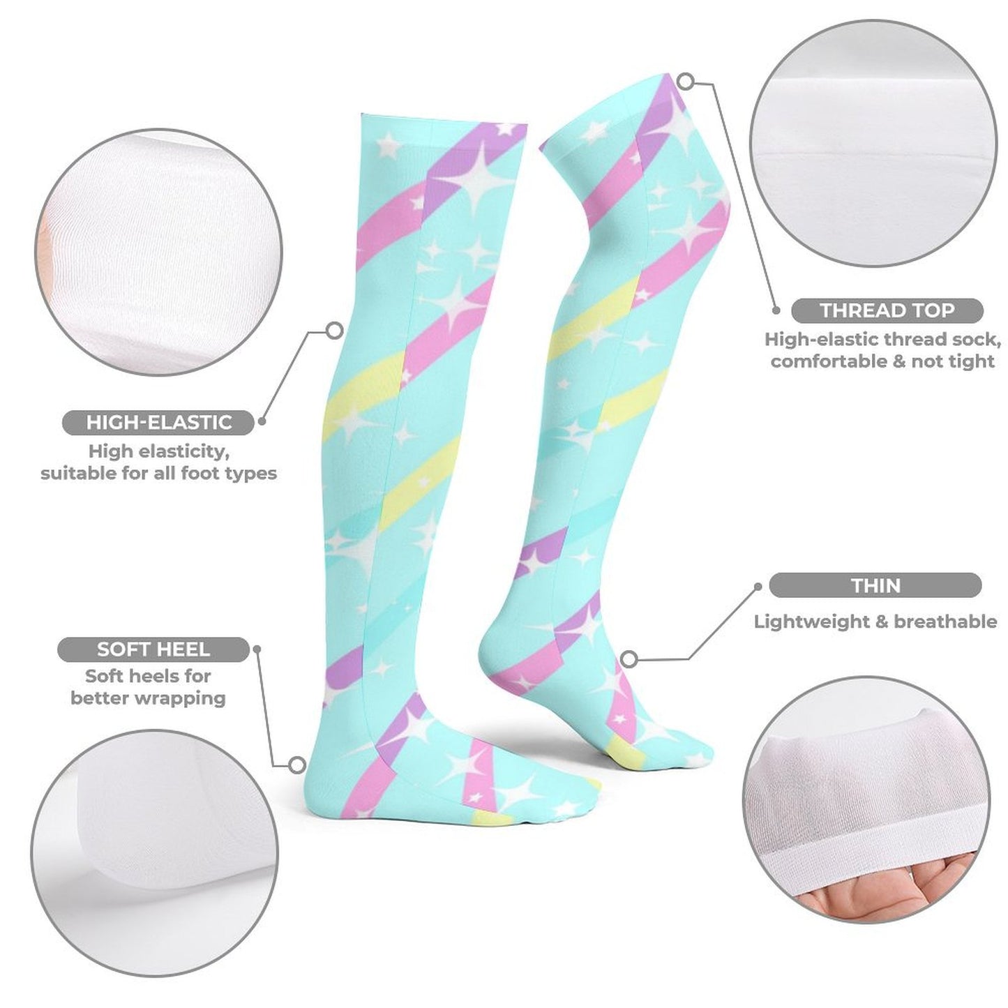 Sparkle Stars Over Knee Stocking Socks (Blue)