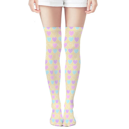Sweet Love Hearts Over Knee Stocking Socks (Yellow)