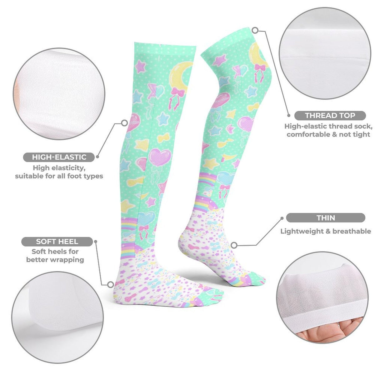 Pastel Party Over Knee Stocking Socks (Mint)