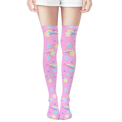 Starry Party Over Knee Stocking Socks (Pink)