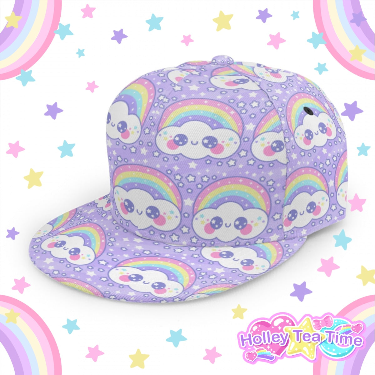 Happy Rainbow Cloud Purple Baseball Cap With Flat Brim