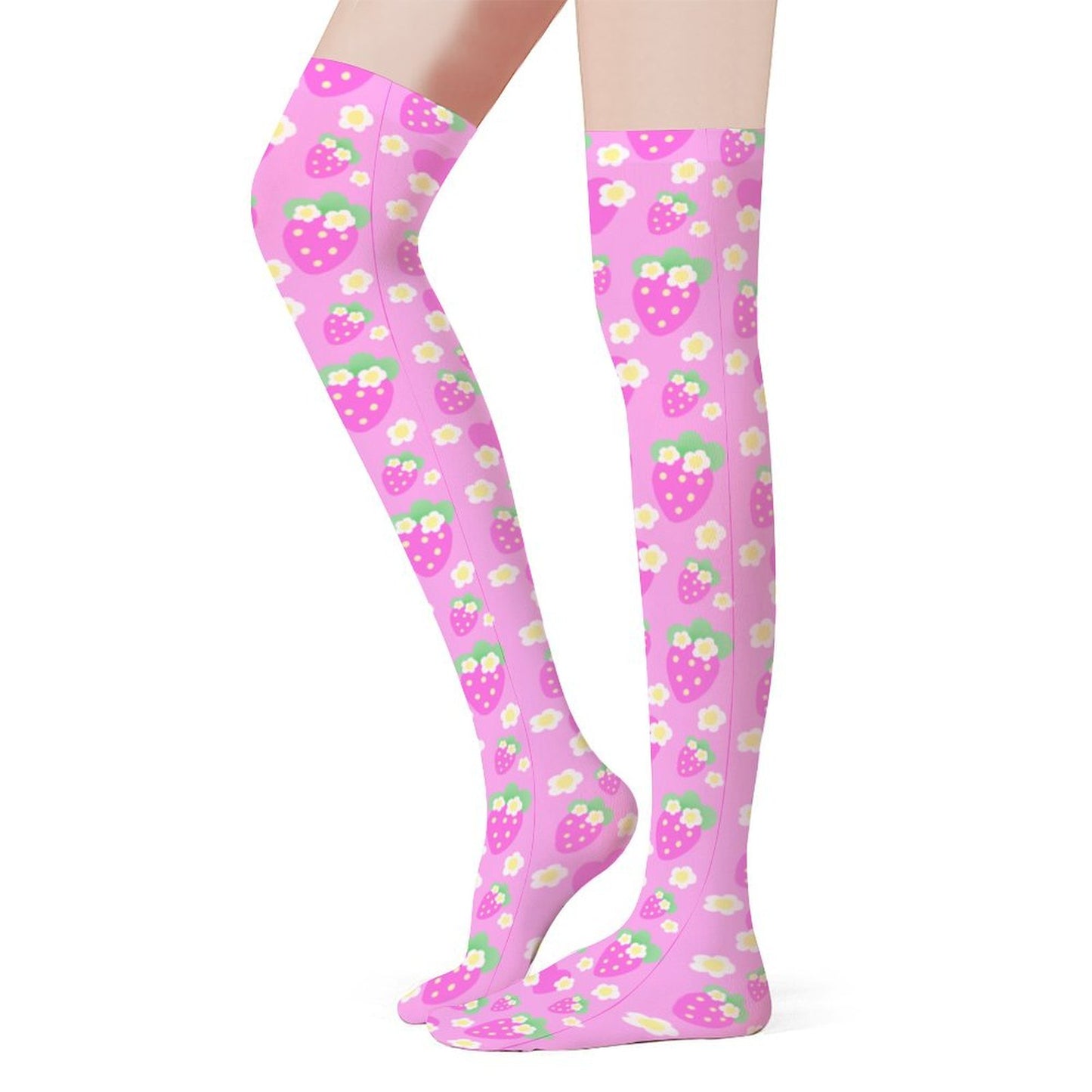 Strawberry Cutie Over Knee Stocking Socks (Fruity Berry Pink)