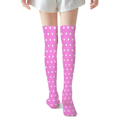 Cute Polka Dots Over Knee Stocking Socks (Hot Pink)