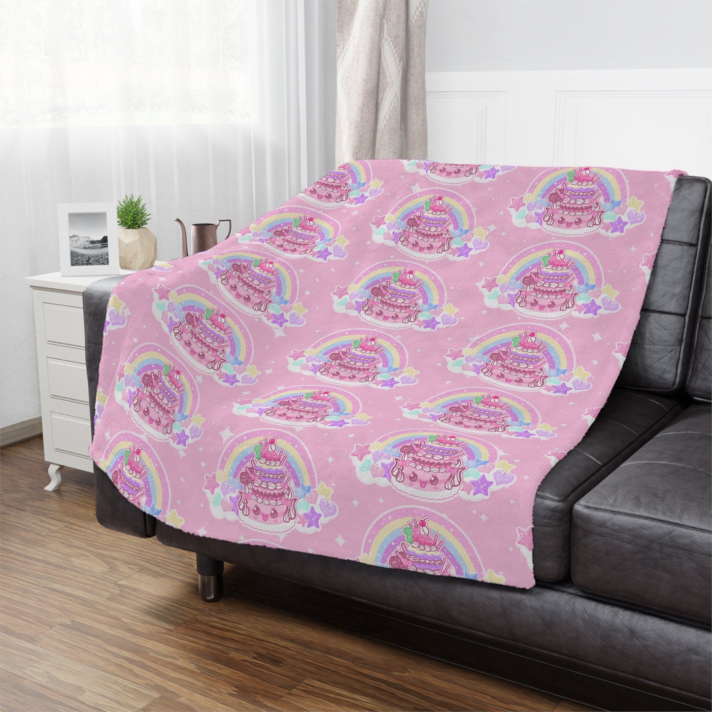 Kawaii Sparkle Cake Microfiber Fleece Throw Blanket