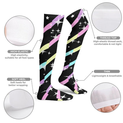 Sparkle Stars Over Knee Stocking Socks (Black)