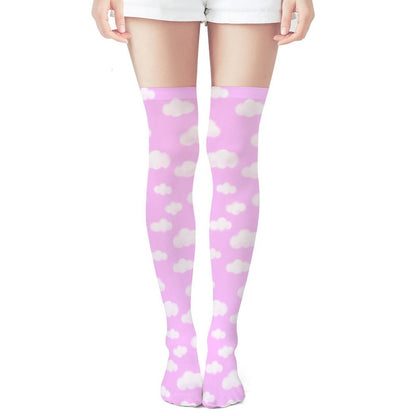 Dreamy Clouds Over Knee Stocking Socks (Taffy Pink)