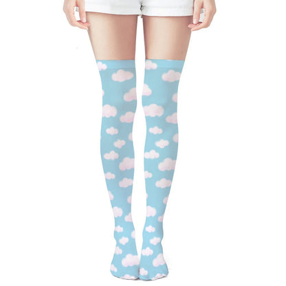 Dreamy Clouds Over Knee Stocking Socks (Sky Blue)