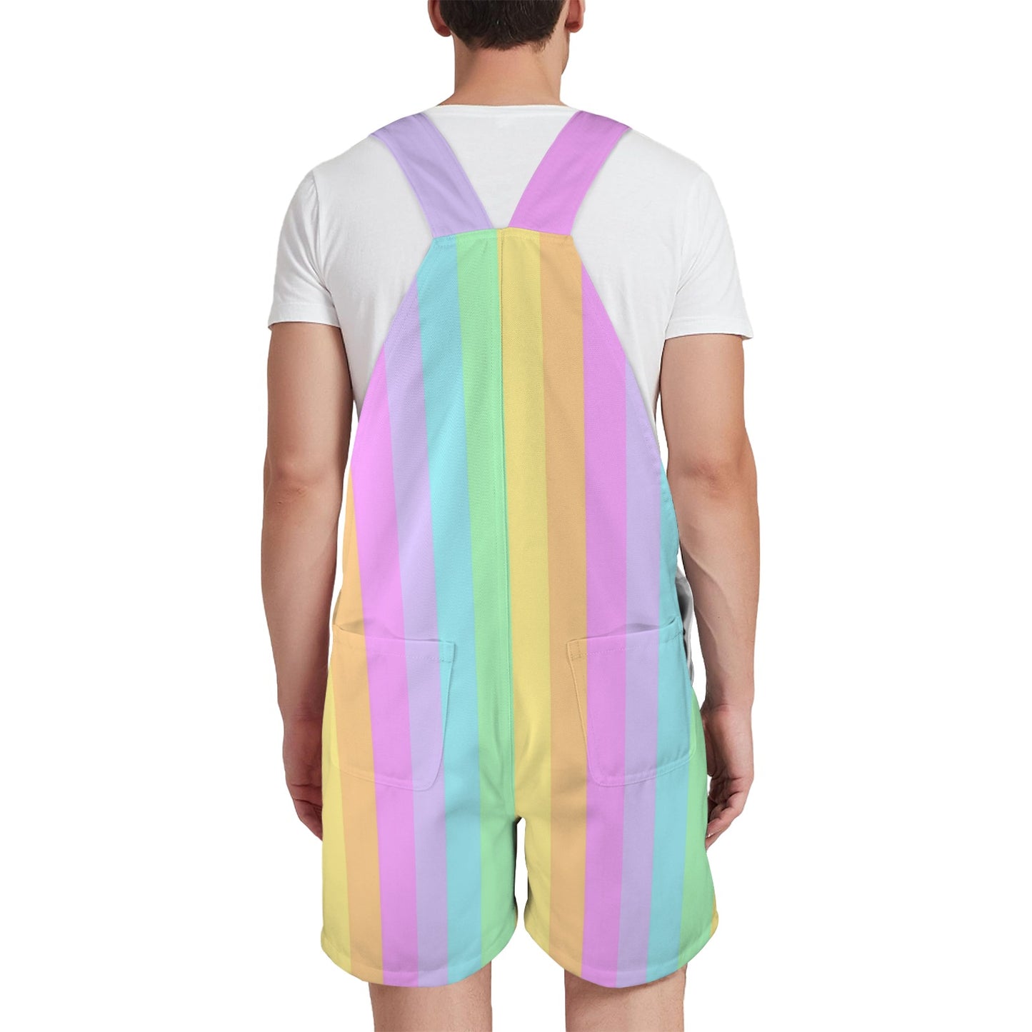 Fruity Rainbow Unisex Shorts Overalls With Adjustable Straps And Pockets (Color Block)