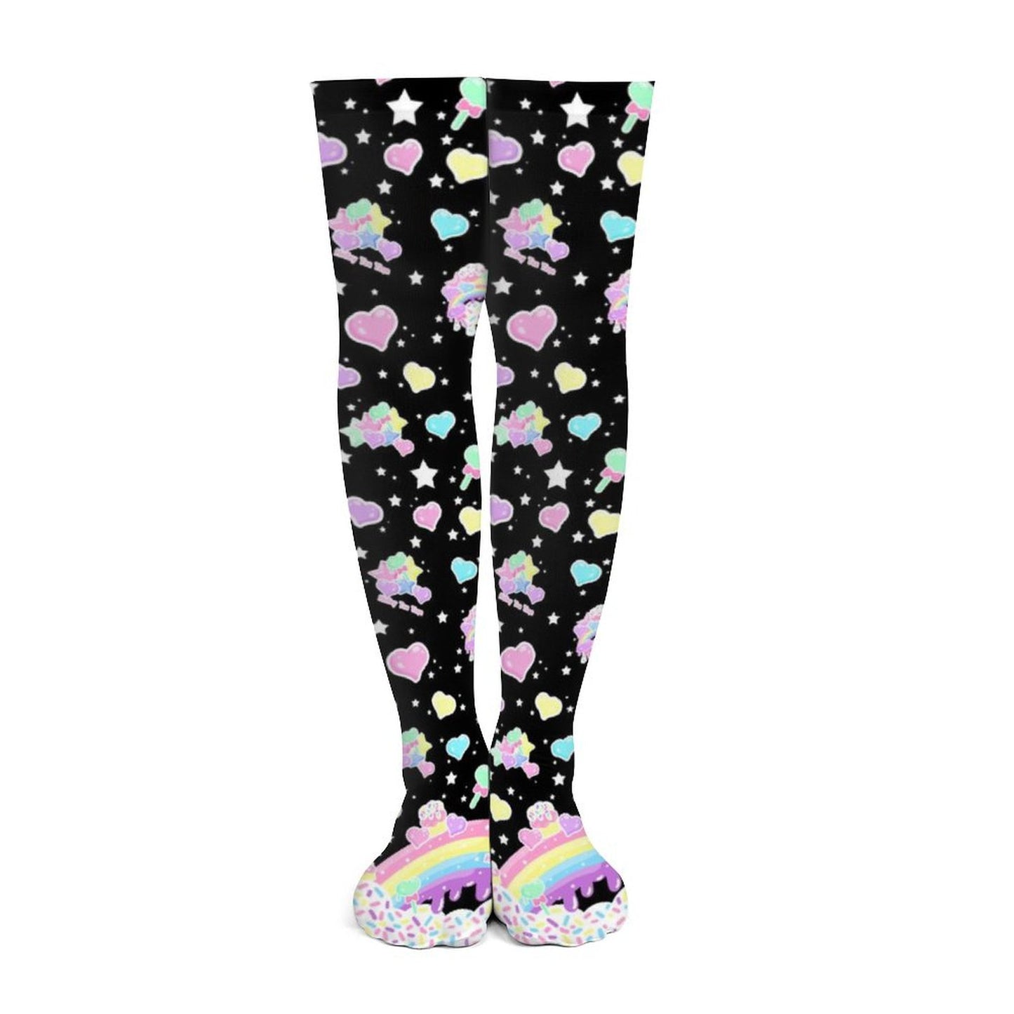 Rainbow Sweets Over Knee Stocking Socks (Black)