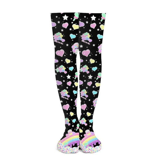 Rainbow Sweets Over Knee Stocking Socks (Black)