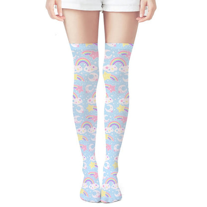 Dreamy Rainbow Over Knee Stocking Socks (Blue)