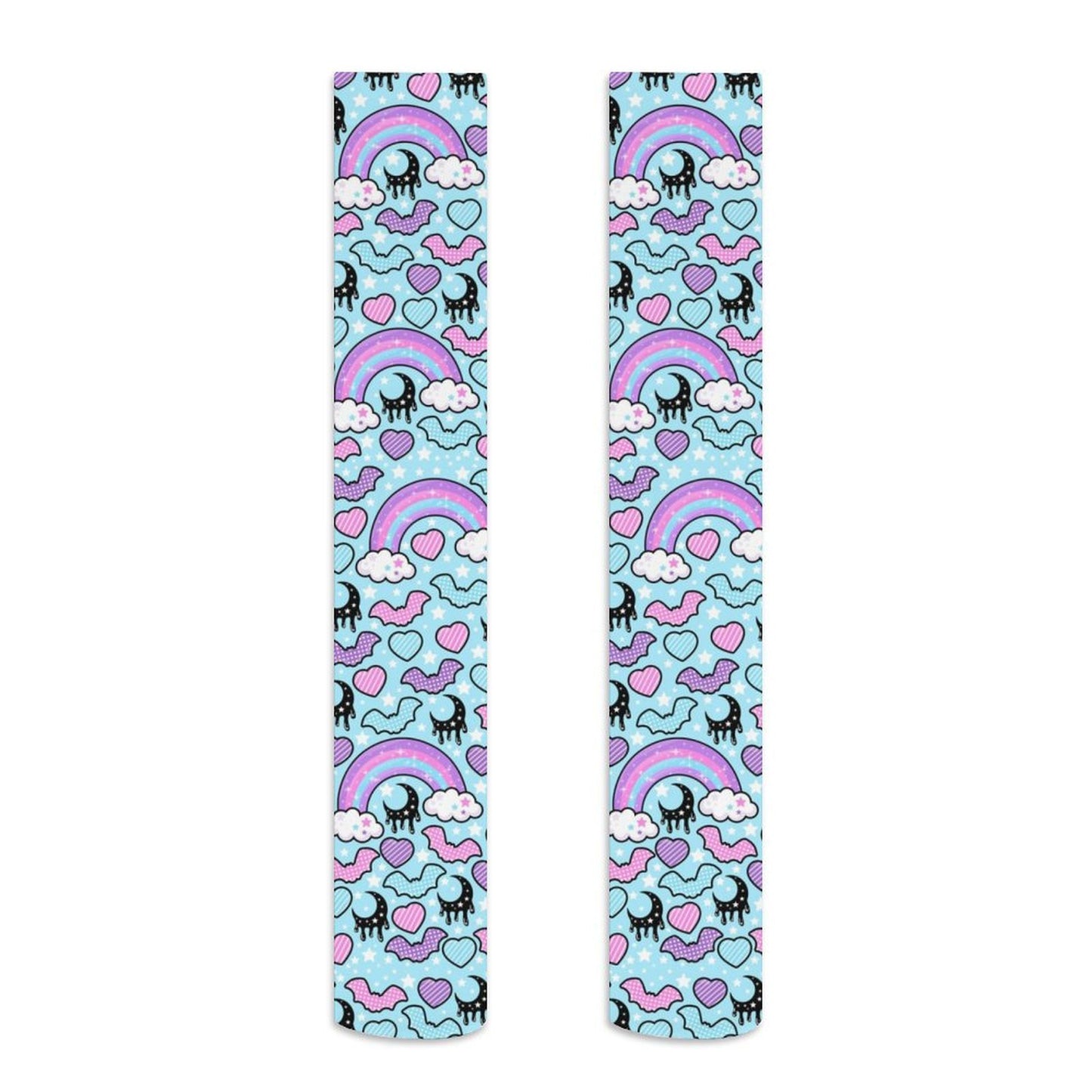 Rainbow Spooky Bats Over Knee Stocking Socks (Blue)
