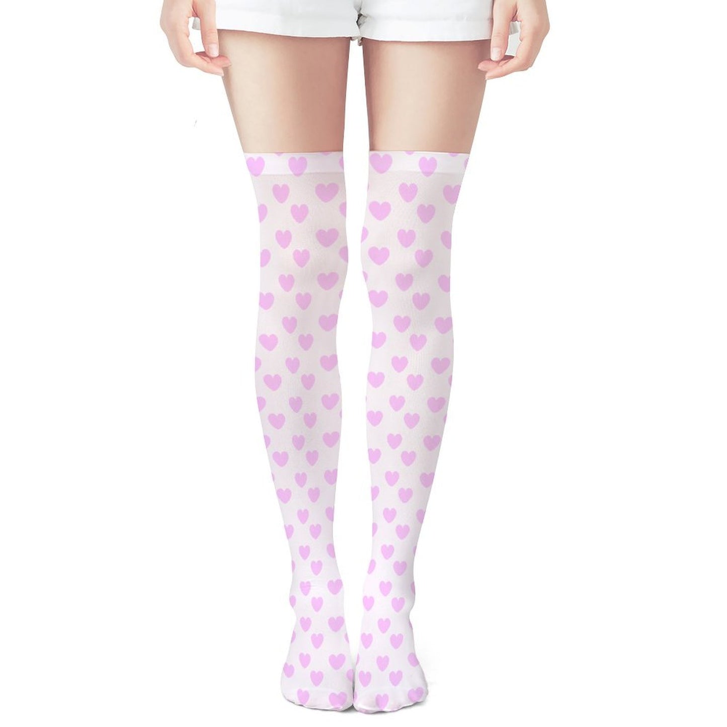 Lovely Hearts Over Knee Stocking Socks (Pink)