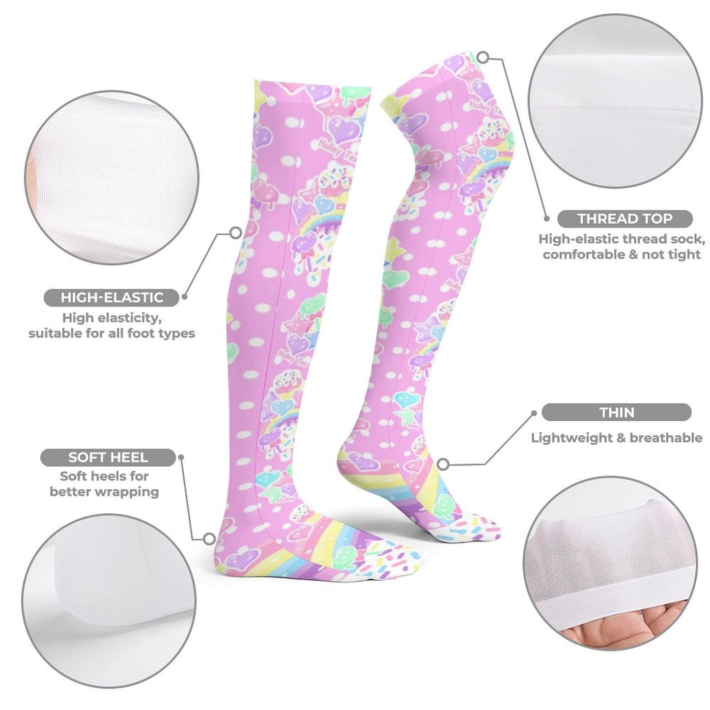 Rainbow Sweets Over Knee Stocking Socks (Pink)