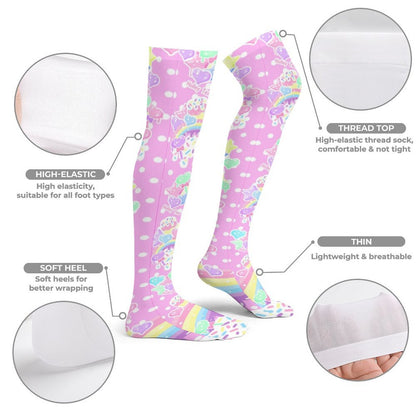 Rainbow Sweets Over Knee Stocking Socks (Pink)