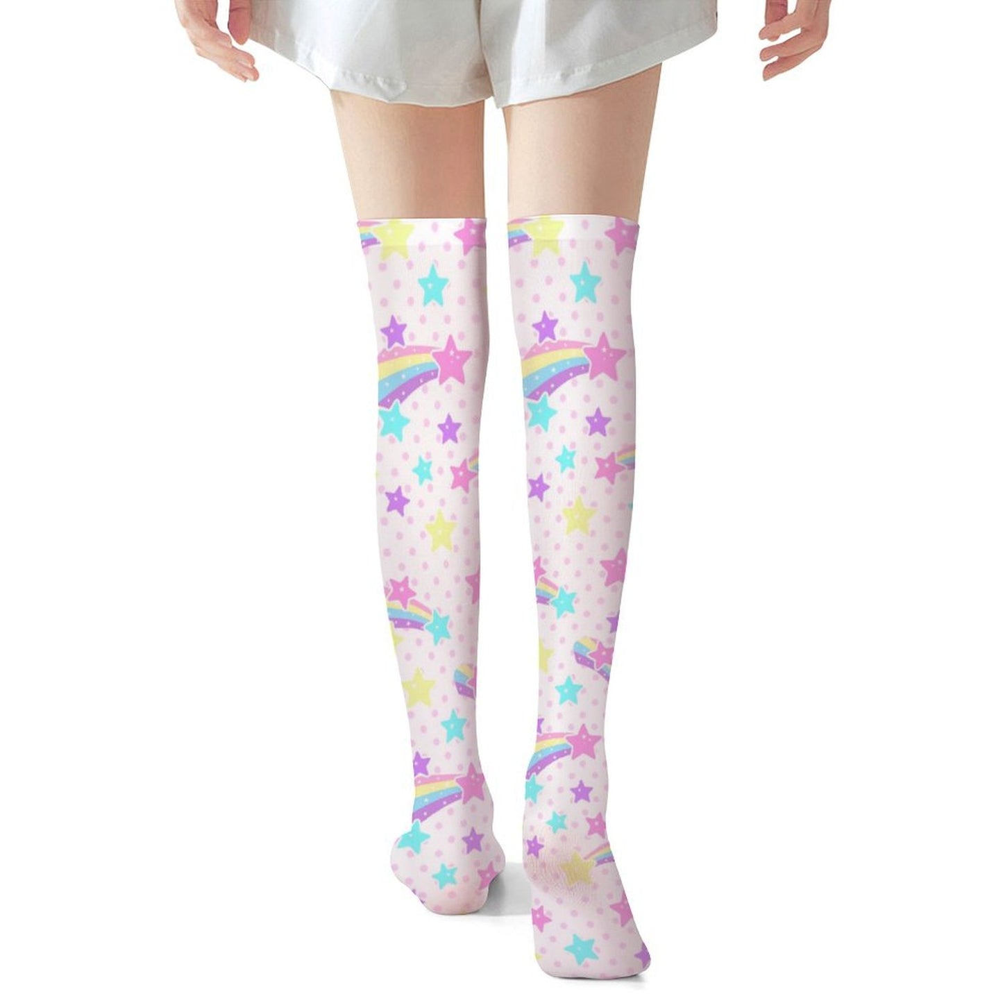 Starry Party Over Knee Stocking Socks (White)