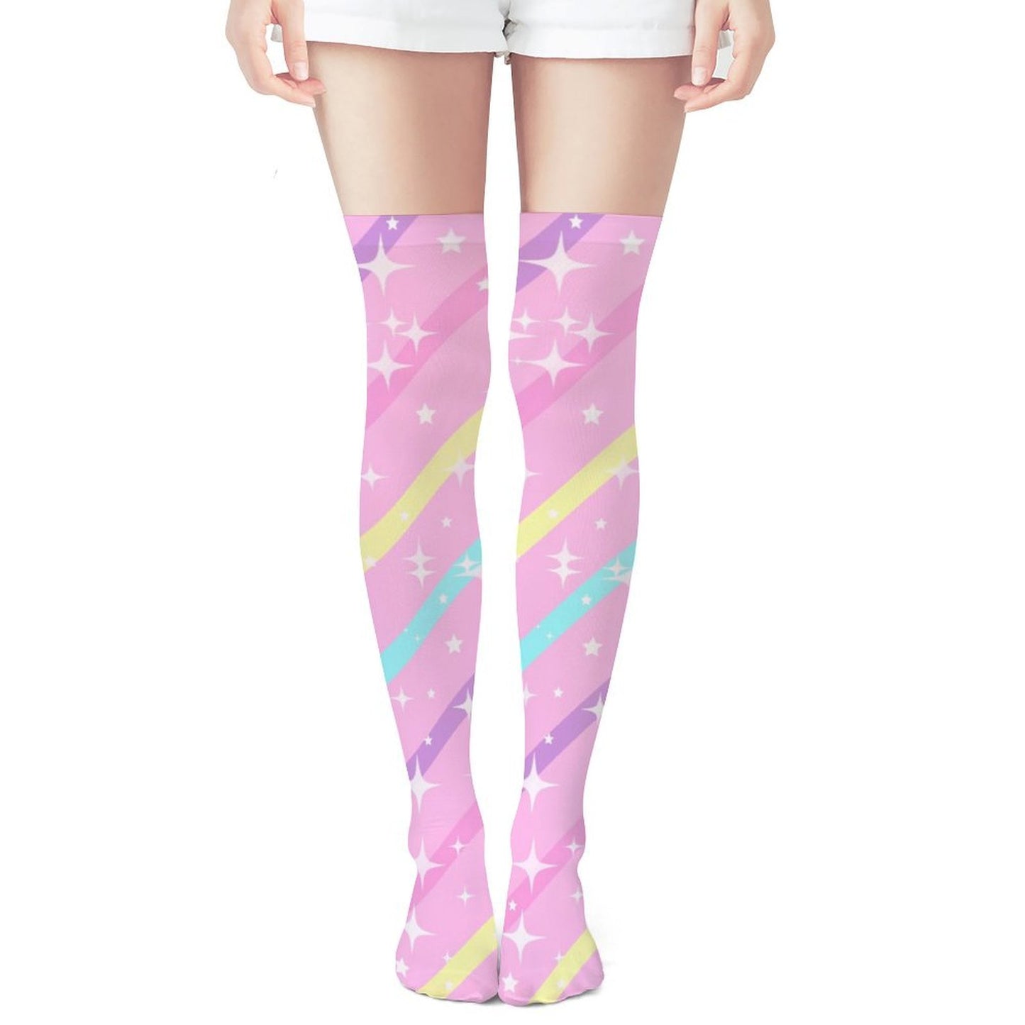 Sparkle Stars Over Knee Stocking Socks (Pink)