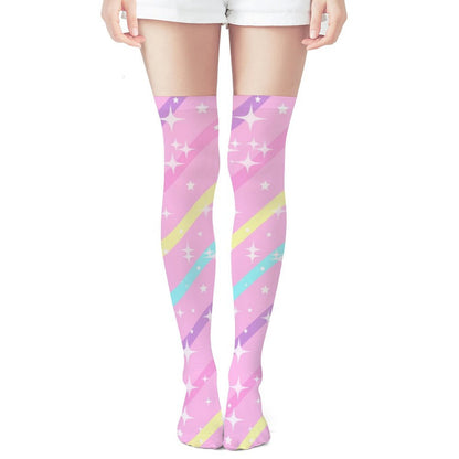 Sparkle Stars Over Knee Stocking Socks (Pink)